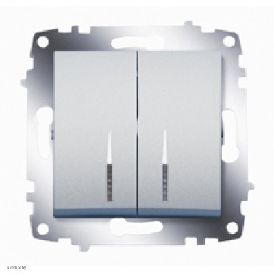 Выключатель 2 клавишный с подсветкой ABB Cosmo алюминий 619-011000-203