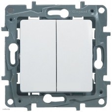 Выключатель двухклавишный с контурной подсветкой на винтах 10АХLegrand Etika (белый) 672204