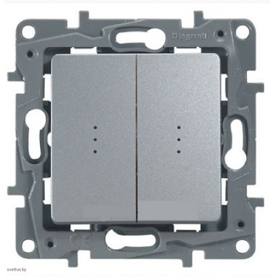 Выключатель-переключатель двухклавишный с подсветкой 10АХ Legrand Etika (алюминий) 672416