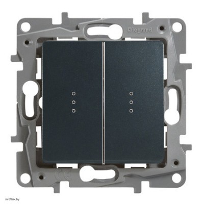 Выключатель-переключатель двухклавишный с подсветкой на зажимах 10АХ Legrand Etika Plus (антрацит) 672616