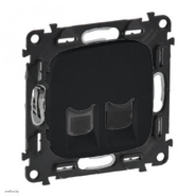 Розетка телефонная двойная RJ 11 Legrand Valena Allure, матовый черный 753039 + 755428