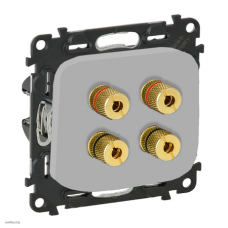 Розетка двойная акустическая с винтовыми зажимами, Legrand Valena Allure, алюминий 753077 + 755297