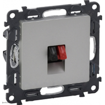 Розетка одинарная акустическая с пружинными зажимами Legrand Valena Life, алюминий 753072 + 755362