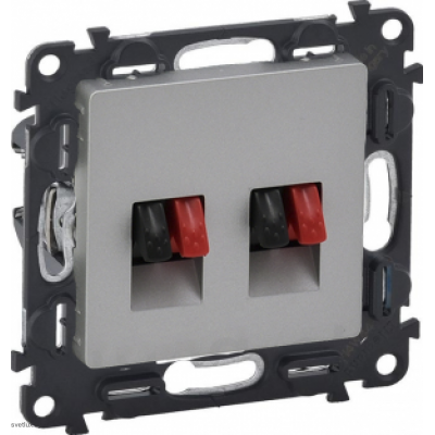 Розетка двойная акустическая с пружинными зажимами Legrand Valena Life, алюминий 753078 + 755372