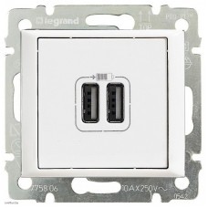 Розетка USB двойная, белый глянец Legrand Valena (белый) 770470
