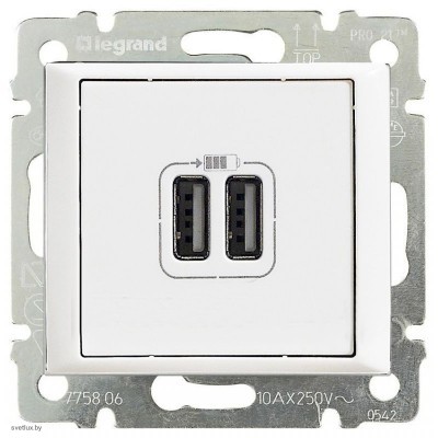 Розетка USB двойная, белый глянец Legrand Valena (белый) 770470